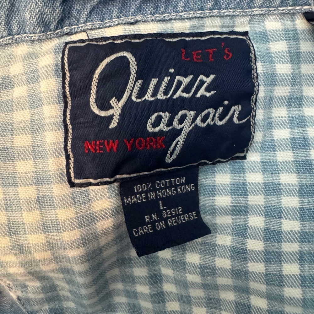 Vintage Cottagecore Quizz Again Embroidered Cat Denim Shirt Large Blue - Picture 4 of 5